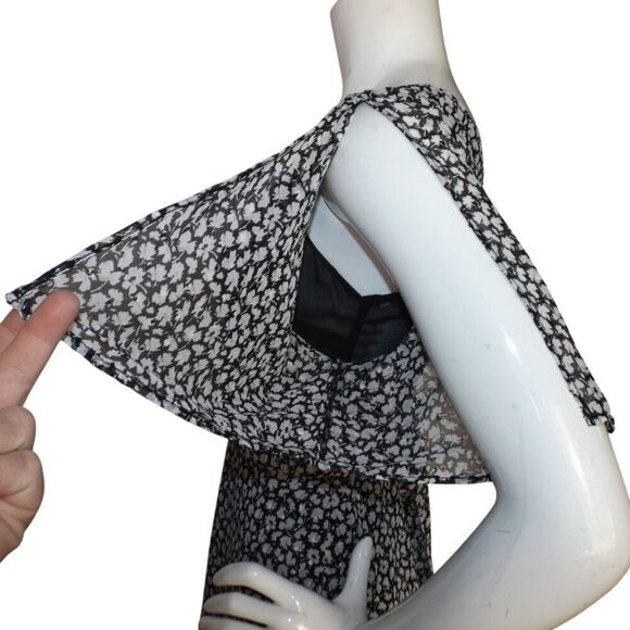 ALL SAINTS Mini Dress, 4, Black/White, Split Flutter Sleeve, V-neck, Sash/Belt - Picture 11 of 15